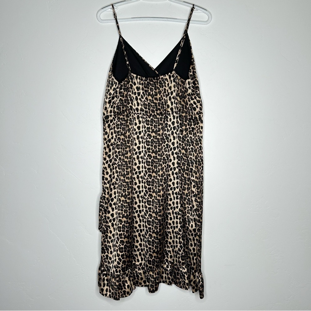 NWT L&B Leopard Satin Mini Dress Size Large Ruffles Festival Cocktail Party Boho - Picture 2 of 10